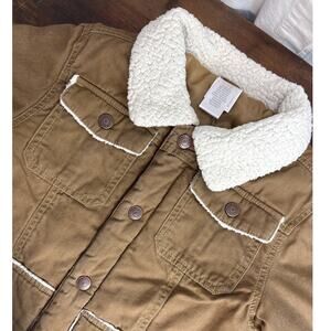 Gymboree Brown Cotton Canvas Sherpa Trim Coat Jacket Boy's Size Medium (7-8)